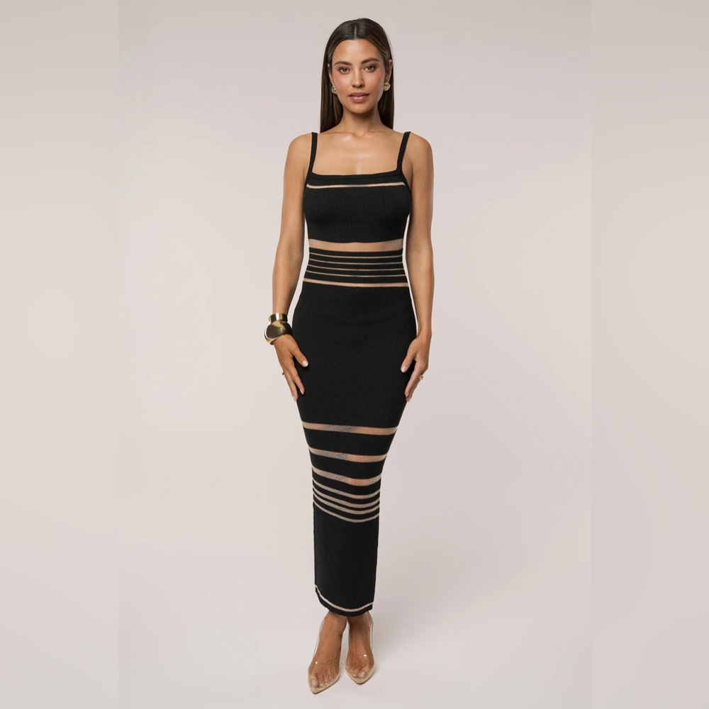 JLUXLABEL Black and Gold Striped Maxi Dress